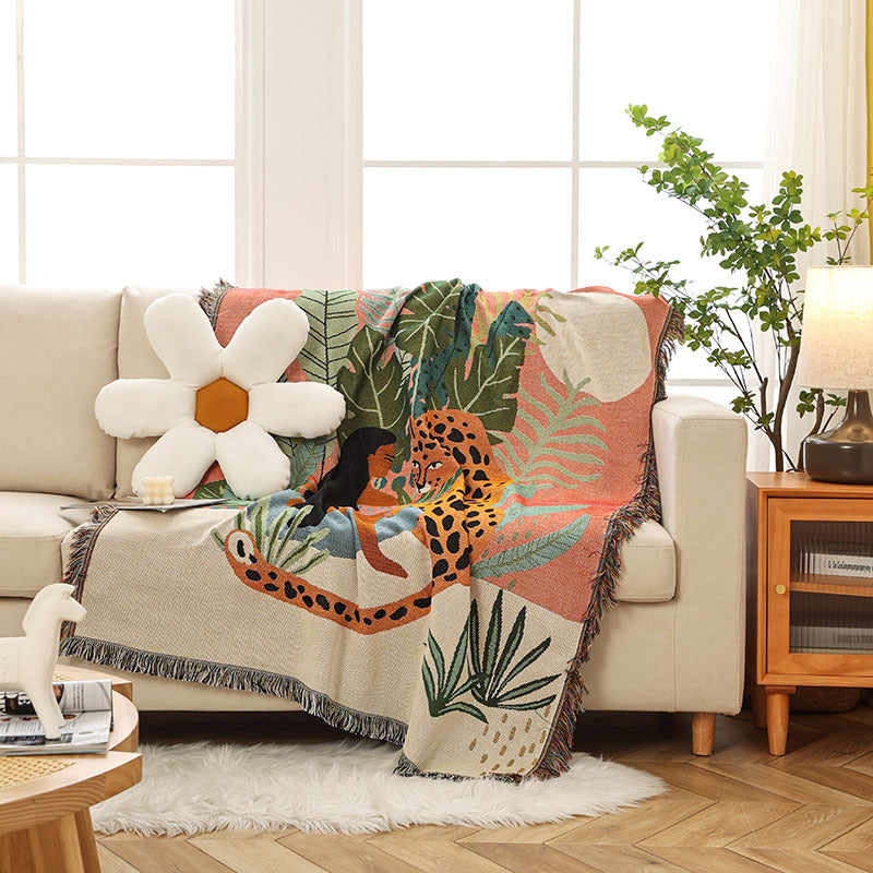 CouldNook Woven Throw Blanket - Bohemian Jungle Cheetah Girl Tapestry