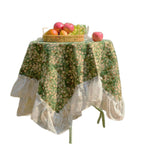 CouldNook Ruffled Jacquard Tablecloth - Patterned Center And Sheer Lace Border