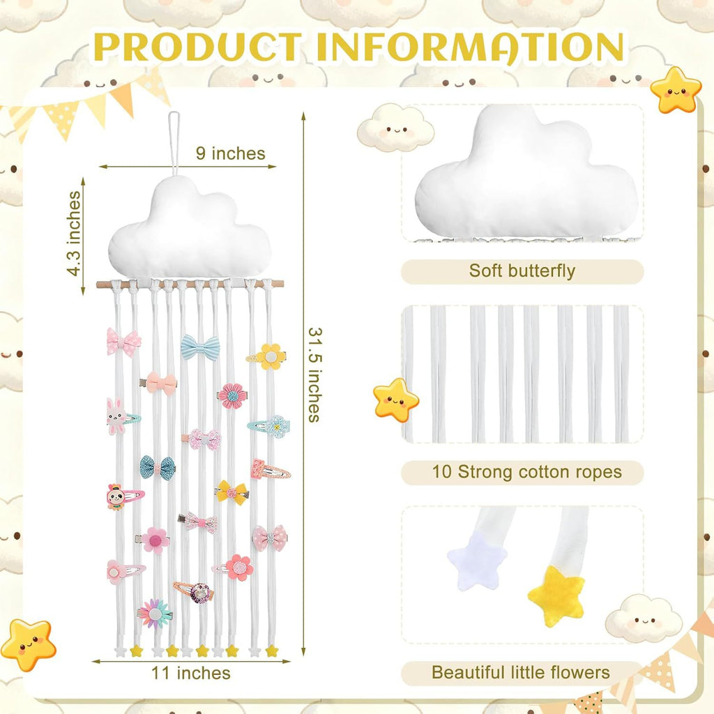 CouldNook Hanging Hair Clip Organizer - Cotton Ropes And Shaped Topper