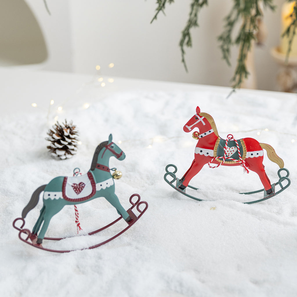 CouldNook Rocking Horse Ornament - Distressed Finish And Twisted Hanging Cord