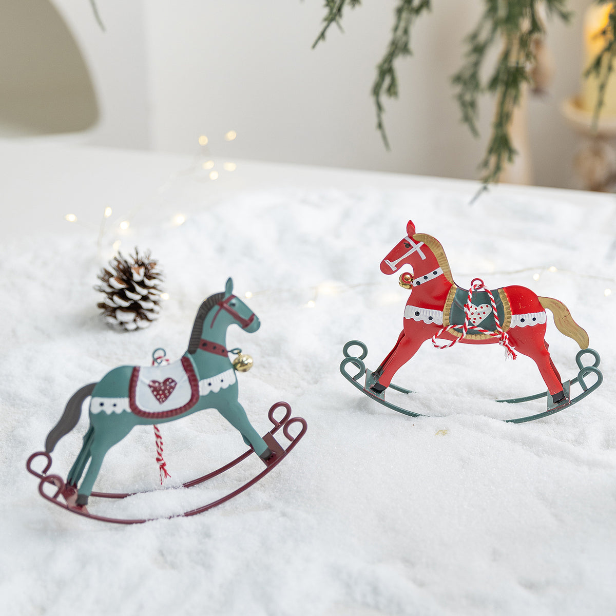 CouldNook Rocking Horse Ornament - Distressed Finish And Twisted Hanging Cord