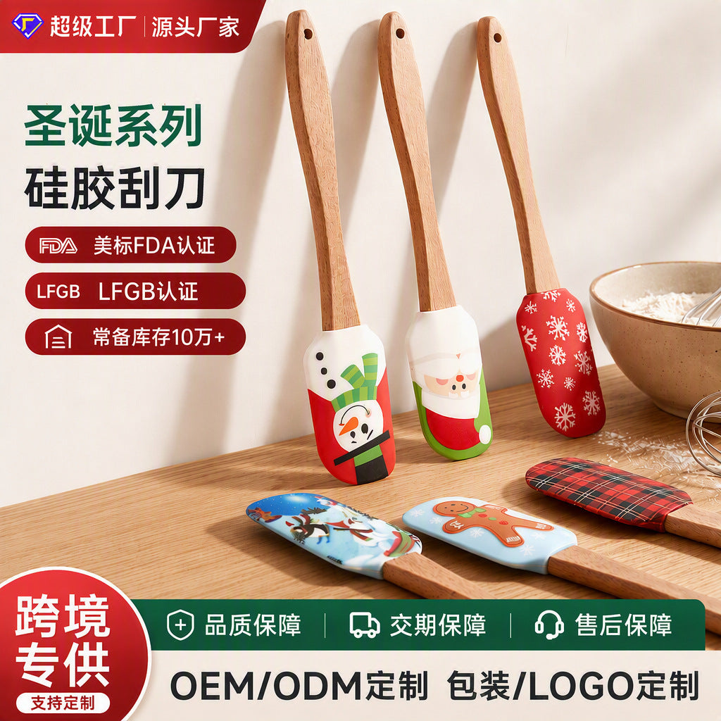 CouldNook Christmas Silicone Spatula - Printed Head and Beech Handle