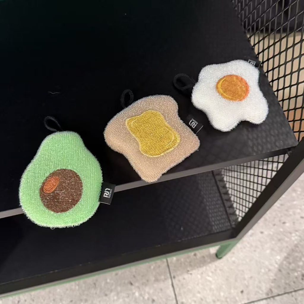 CouldNook Food Shaped Sponge Set - Colorful Scrubbing Faces And Hanging Loops