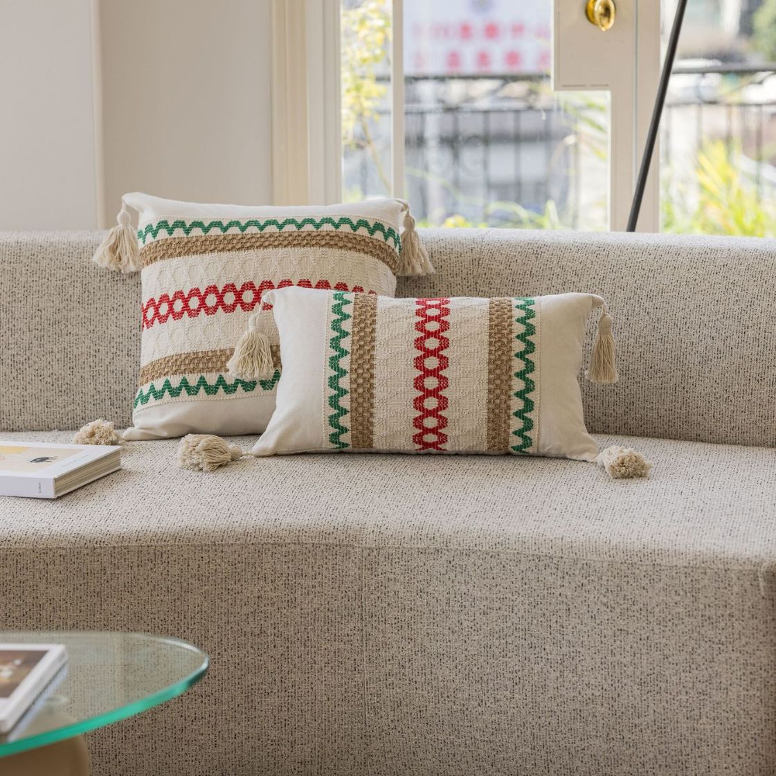 CouldNook Tasseled Cushion Cover - Woven Patterns And Four Corner Tassels