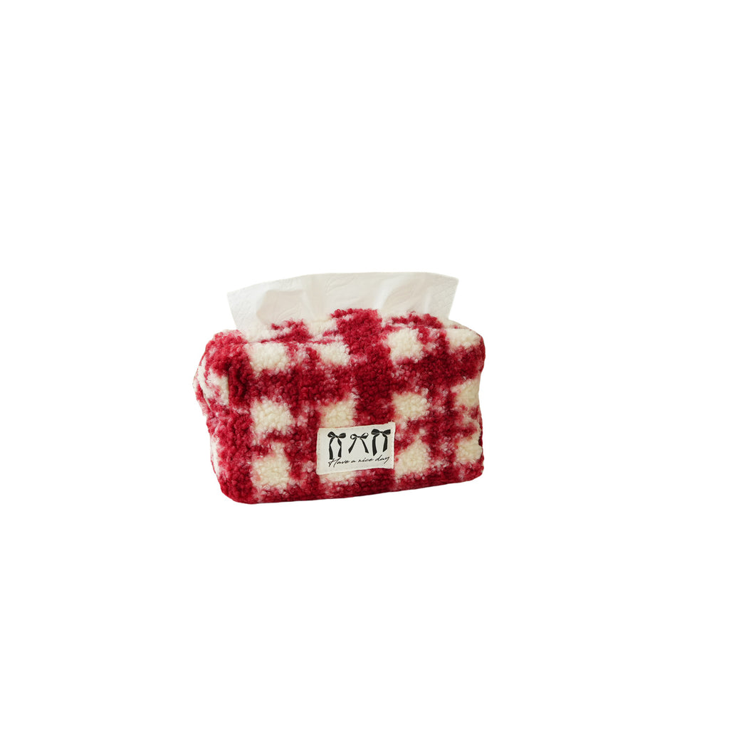CouldNook Plaid Tissue Box Cover - Fuzzy Surface and Front Label