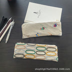 CouldNook Embroidered Pencil Pouch - Textile Motifs And Slim Zip Opening