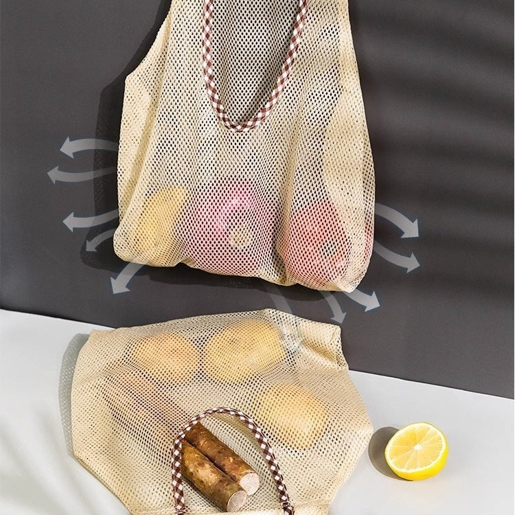 CouldNook Hanging Produce Bag - Mesh Body And Gingham-Edged Front Opening
