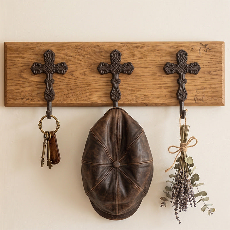CouldNook Cross Wall Hook - Cast Iron Scrollwork and Curved Tip