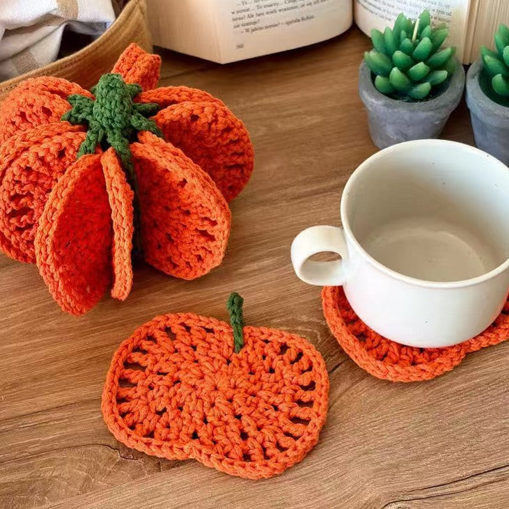 CouldNook Pumpkin Crochet Coaster - Openwork Yarn And Separate Stem Option