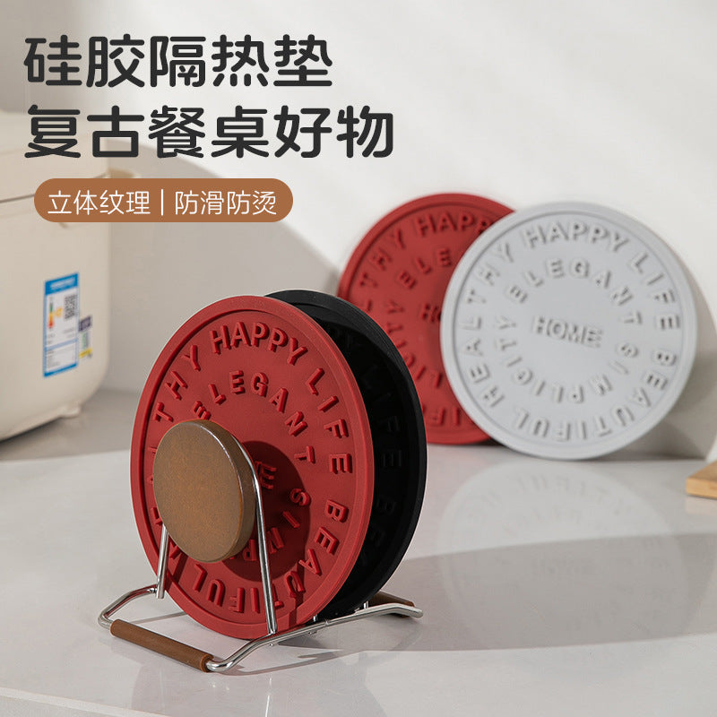 CouldNook Lettered Silicone Trivet - Raised Words And Round Tabletop Shape