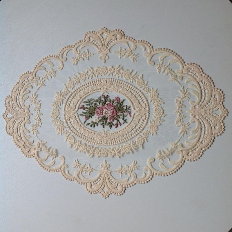 CouldNook Oval Embroidered Lace Placemat - Floral Mesh Size Options