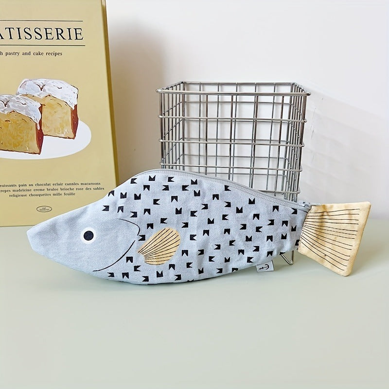 CouldNook Fish Canvas Pencil Pouch - Printed Scales And Fishbone Lining