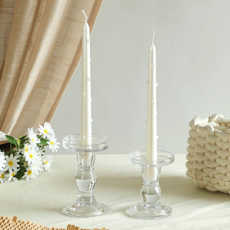 Pearl Elegance Taper Candle Set - Luxury Long Stem Candles for Weddings & Events