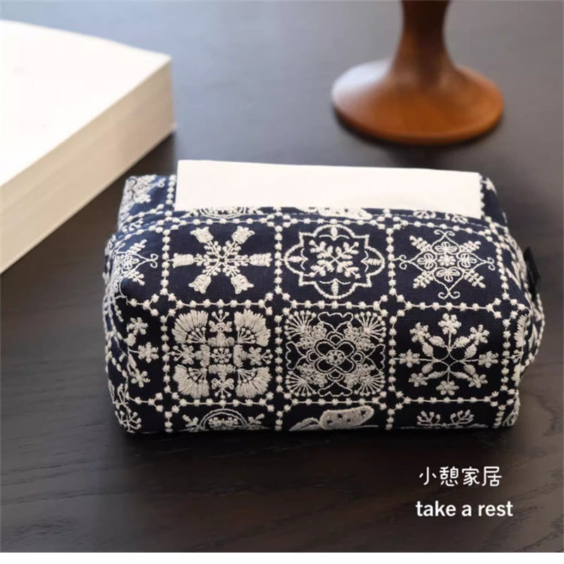 CouldNook Embroidered Tissue Box Cover - Patterned Panels And Zip Access