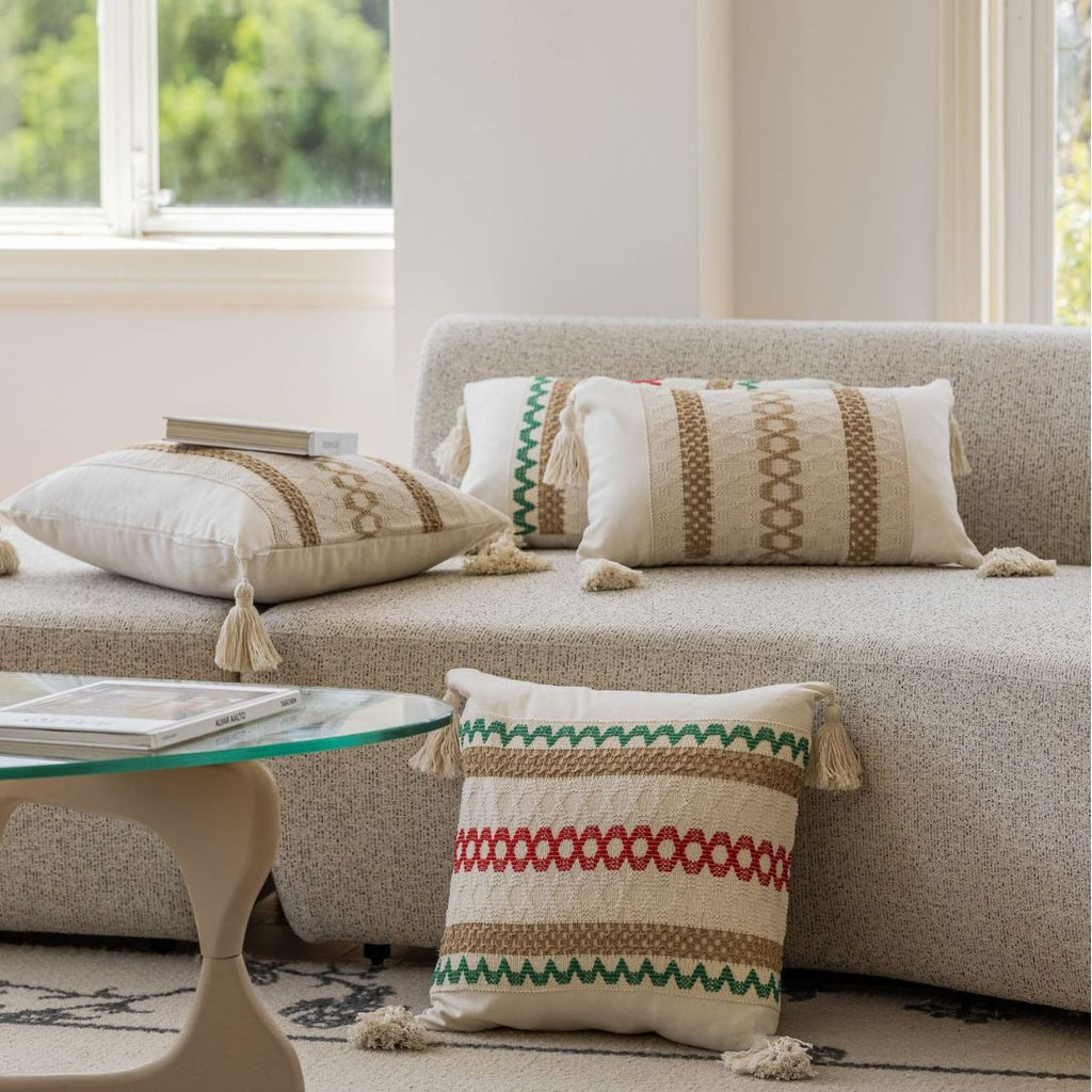 CouldNook Tasseled Cushion Cover - Woven Patterns And Four Corner Tassels