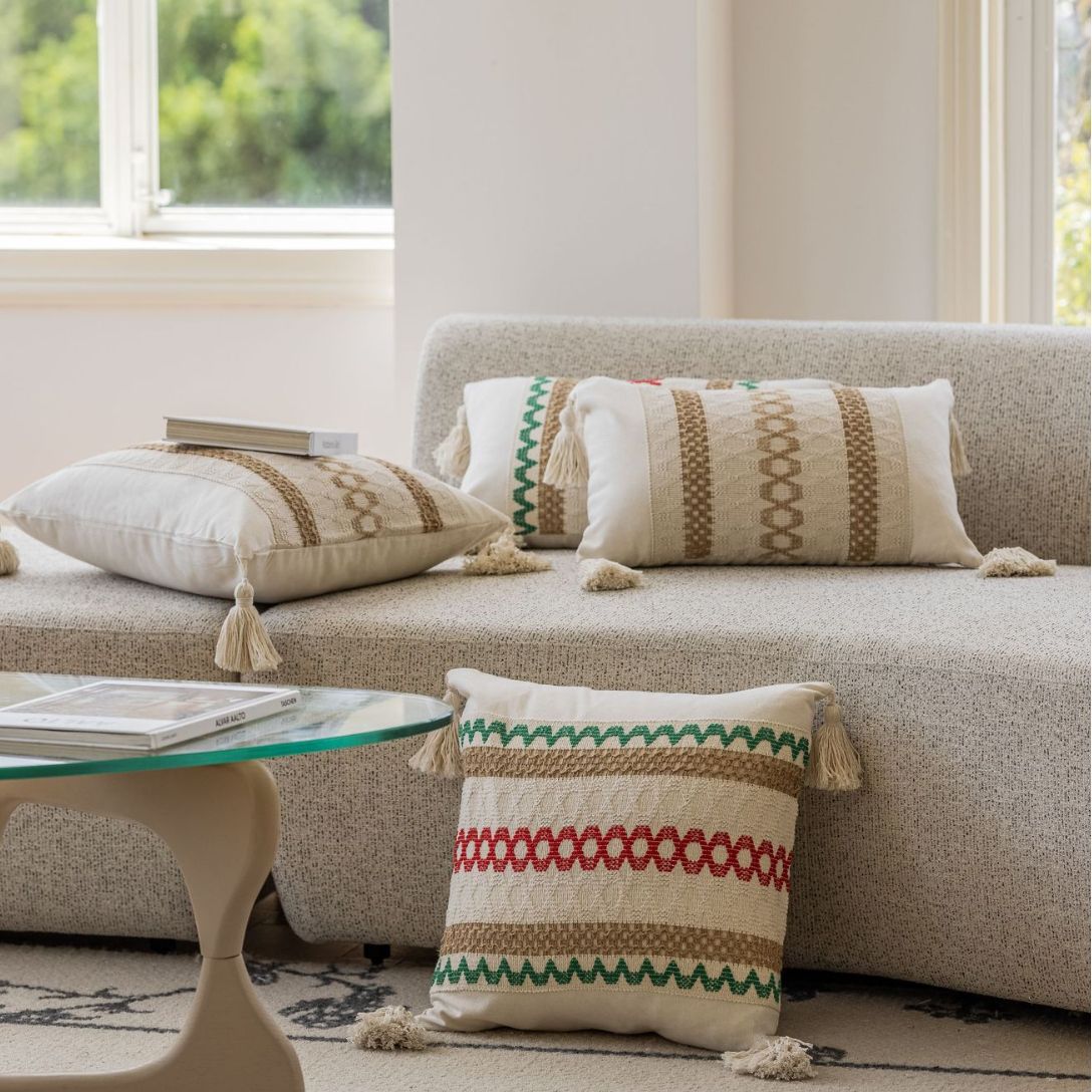 CouldNook Tasseled Cushion Cover - Woven Patterns And Four Corner Tassels