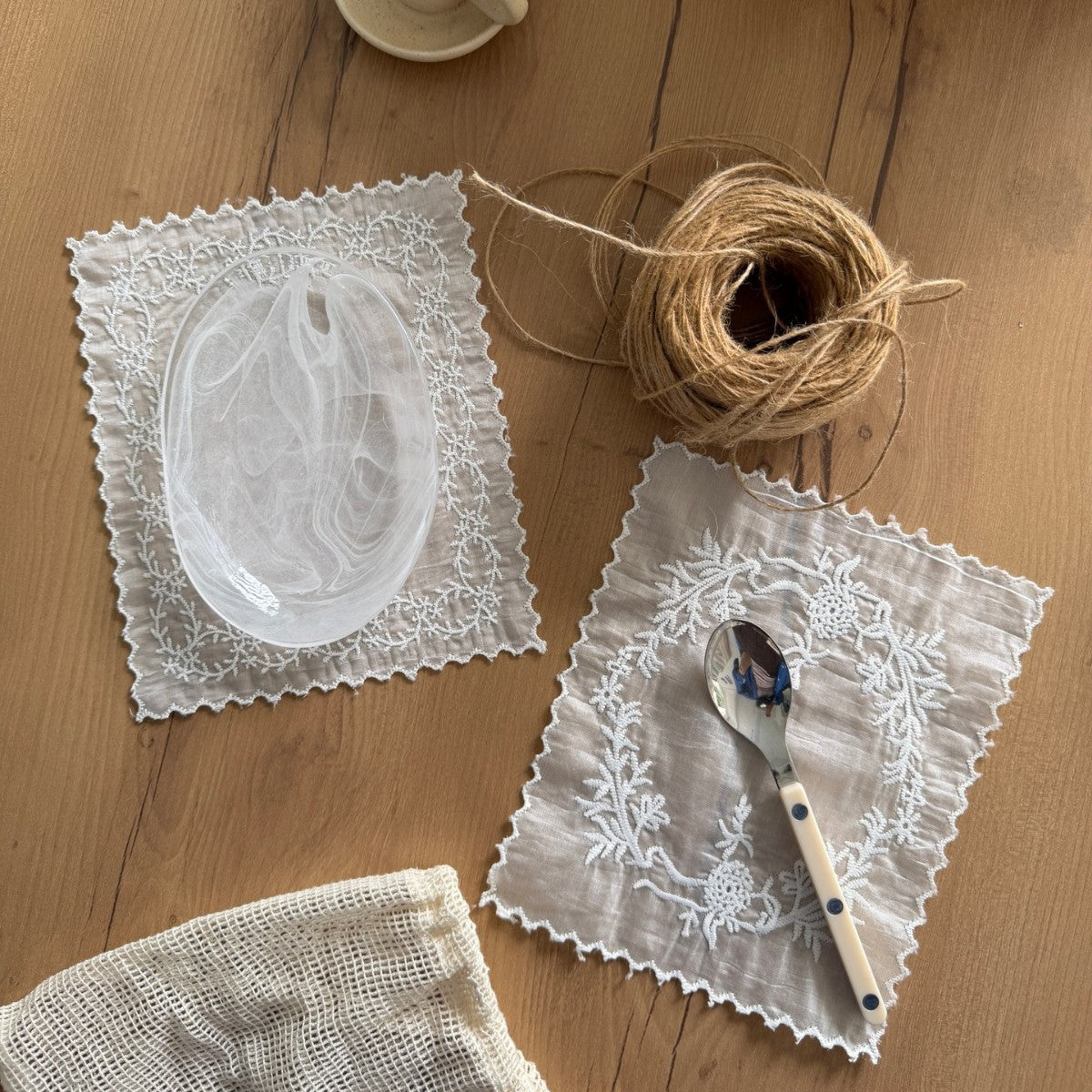 CouldNook Embroidered Lace Table Mat - Floral Stitching And Sheer Panels