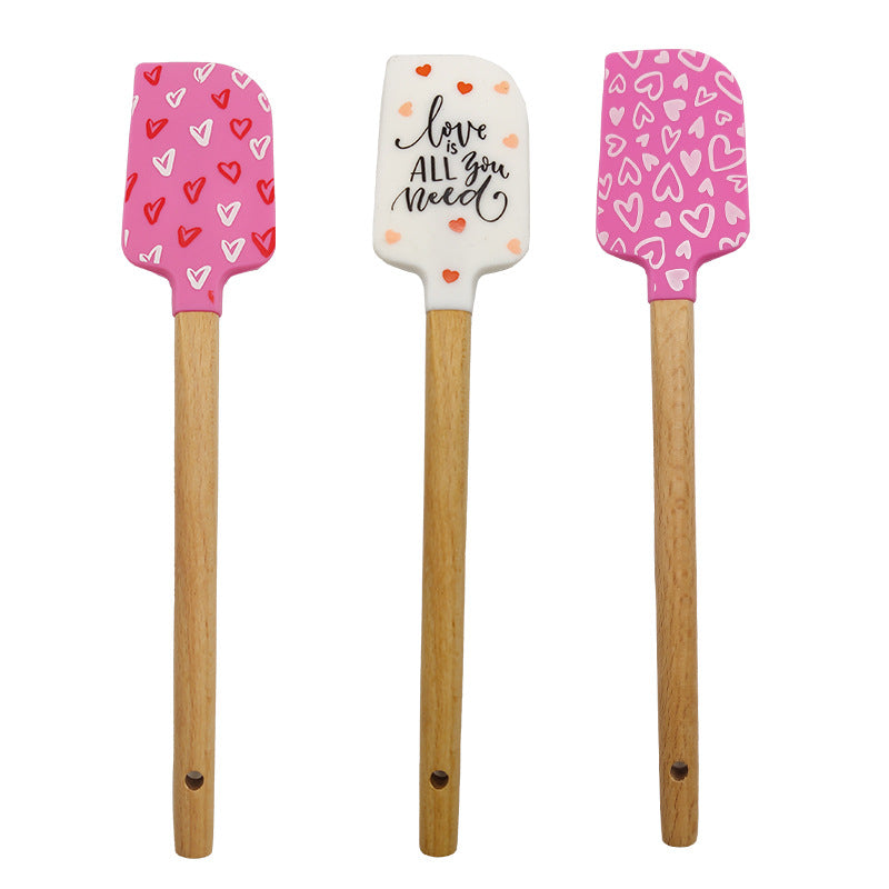 CouldNook Heart-Print Spatula - Beech Handle and Three Decorative Designs