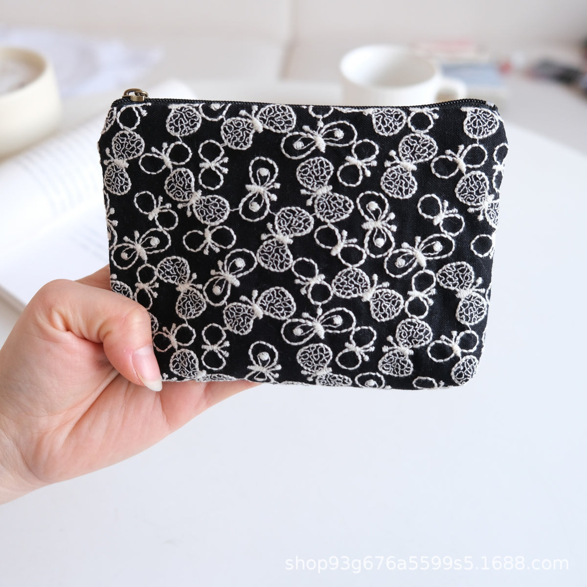 CouldNook Embroidered Cosmetic Pouch - Delicate Motifs And Textured Stitching