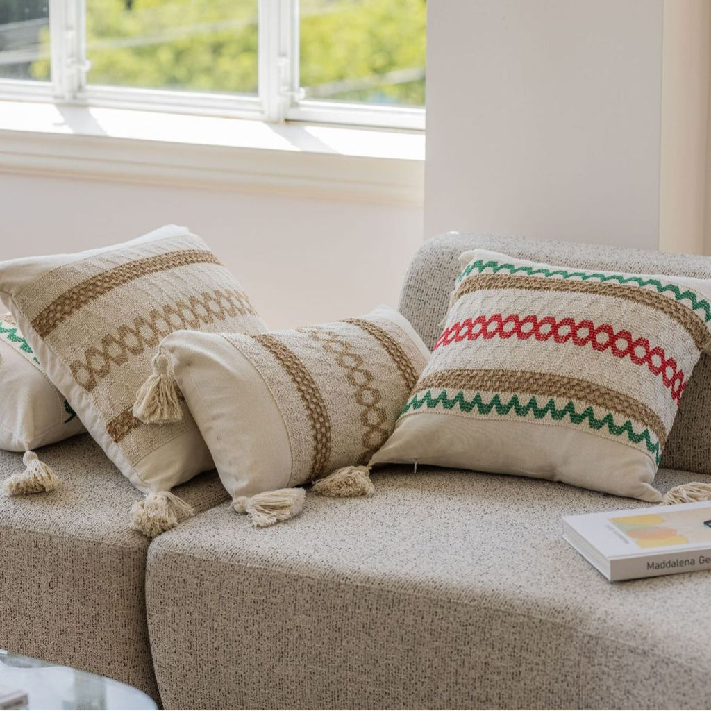 CouldNook Tasseled Cushion Cover - Woven Patterns And Four Corner Tassels