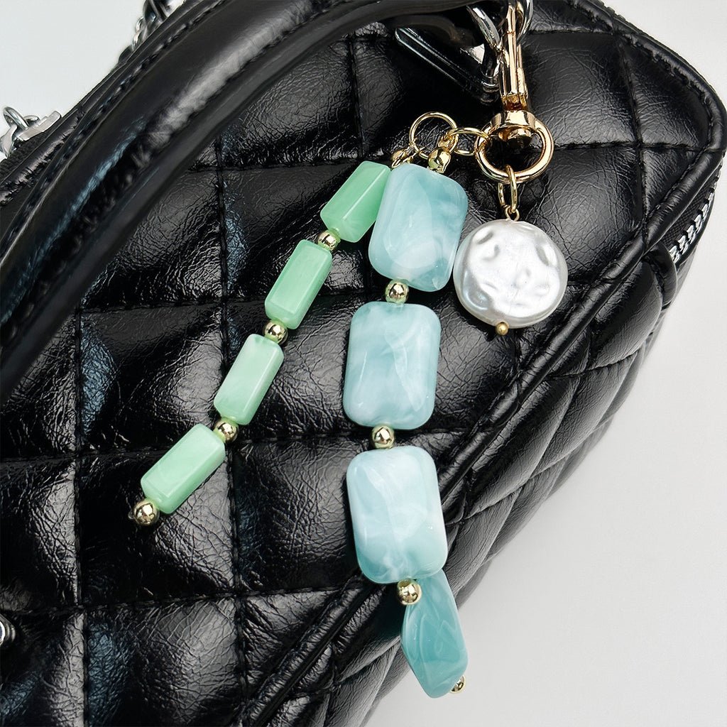 CouldNook Beaded Bag Charm - Geometric Resin Strands And Gold Tone Clip