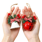 CouldNook Christmas Bell Ornament - Checkered Bows and Greenery Accents