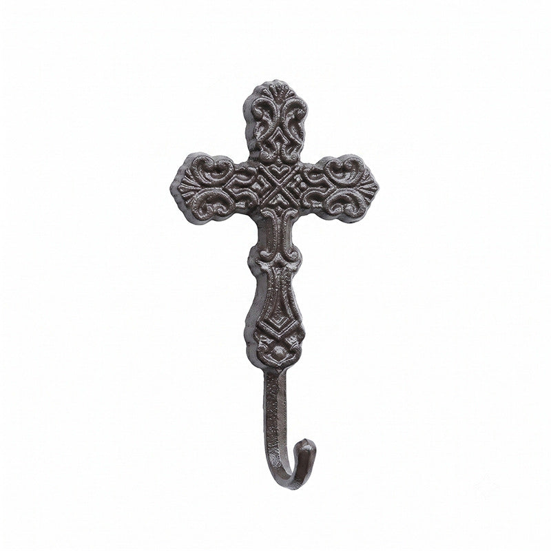 CouldNook Cross Wall Hook - Cast Iron Scrollwork and Curved Tip