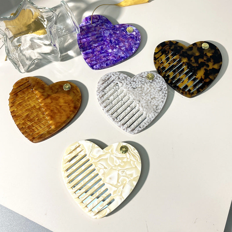 CouldNook Heart Mirror Comb - Marbled Acetate and Swivel Opening Detail