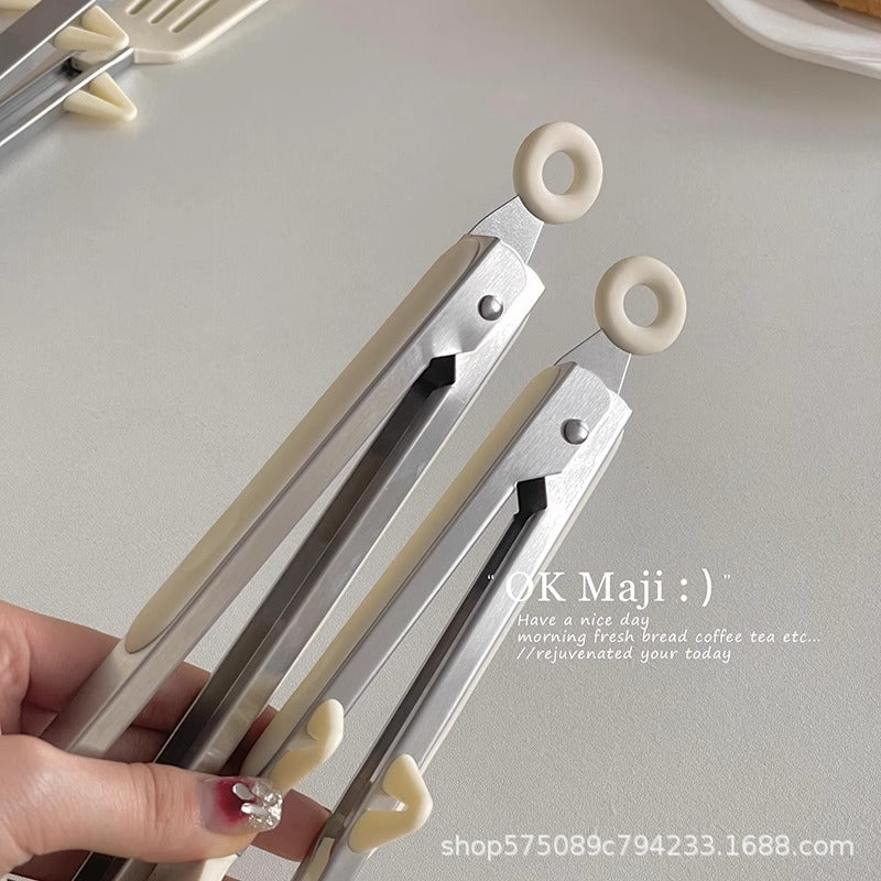 CouldNook Steak Tongs - Slotted Heads and Folded Side Rests