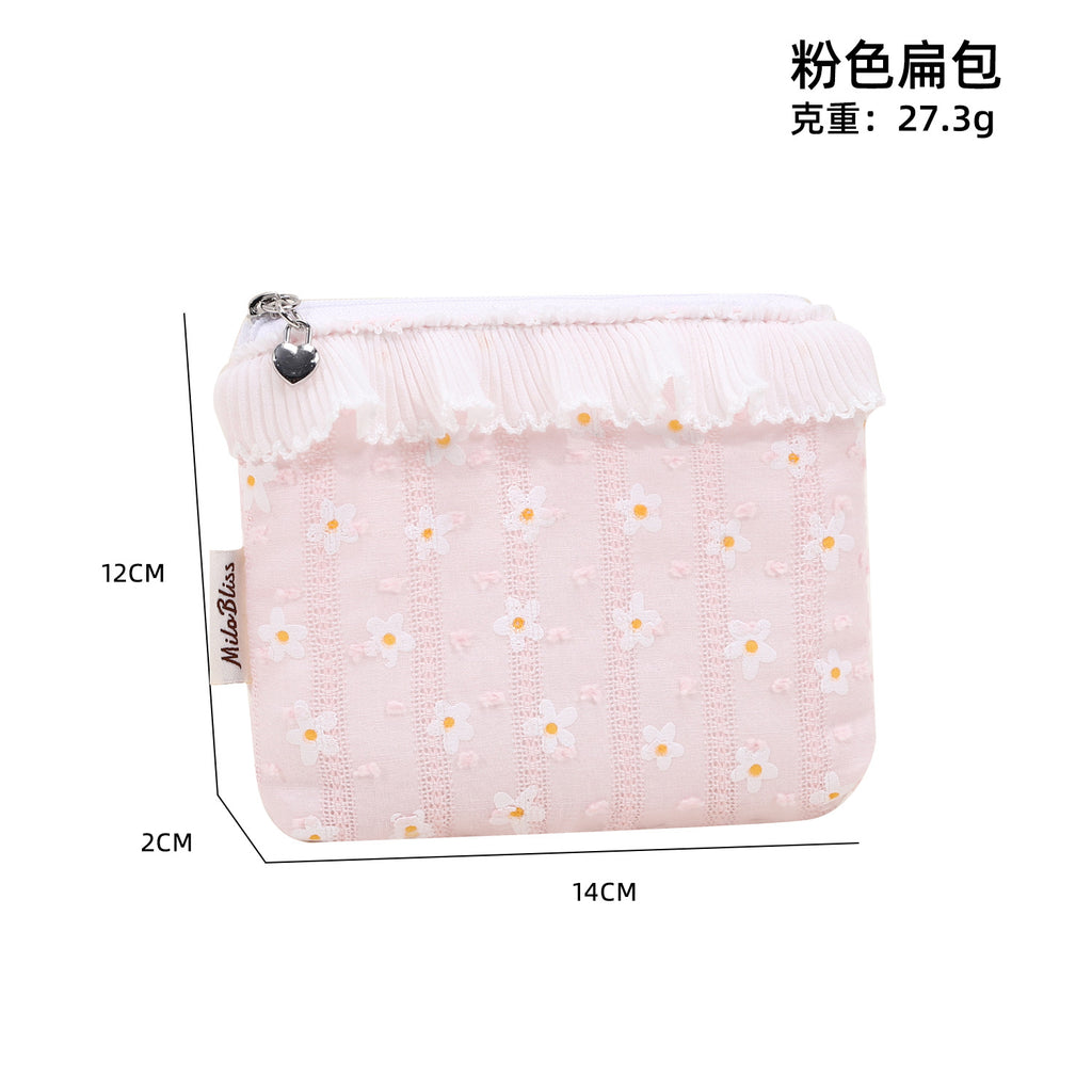 CouldNook Daisy Cosmetic Pouch - Tiny Flowers And Pleated Ruffle Trim