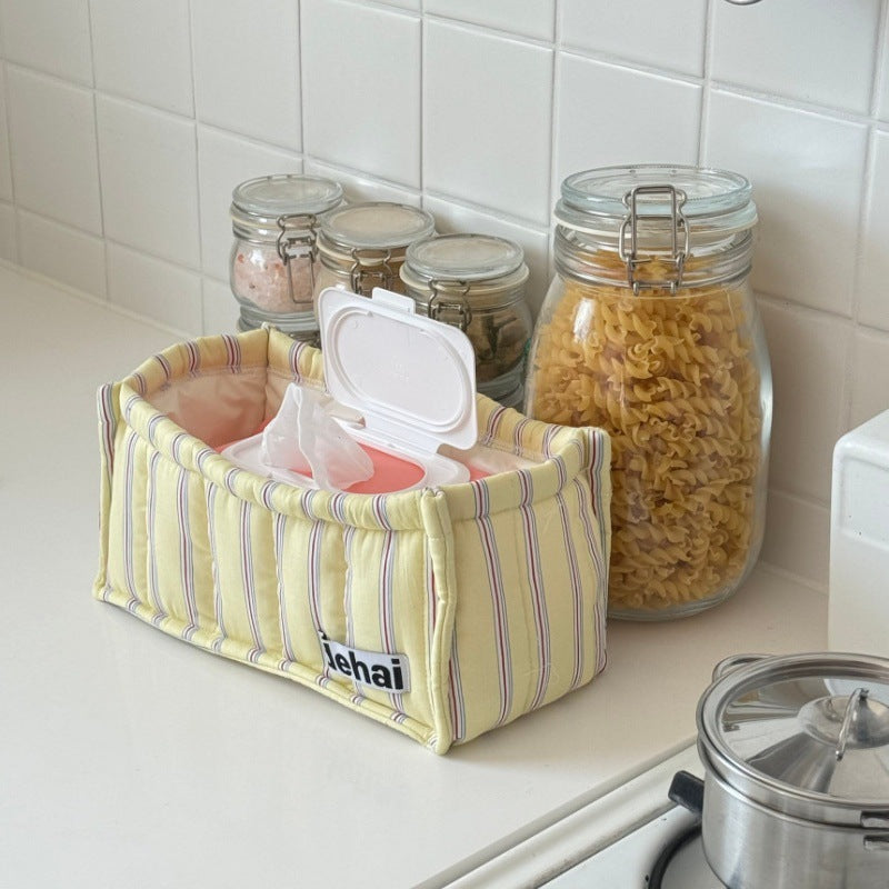 CouldNook Striped Quilted Fabric Storage Basket‑Home Organizer Bin for Tissue Books Toys Sundries