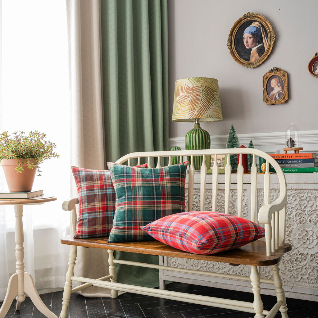 CouldNook Seasonal Pattern Cushion - Plaid Checks And Raised Festive Motifs