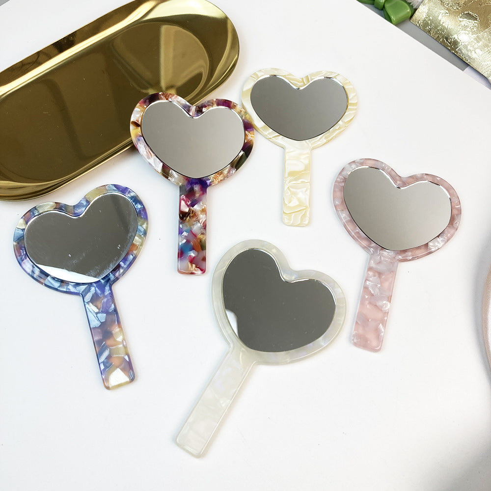 CouldNook Heart Hand Mirror - Short Straight Handle And Patterned Acetate