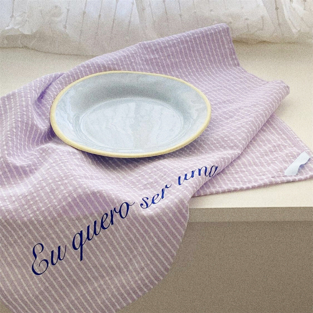 CouldNook Striped Table Cloth - Crinkled Texture And Script Lettering