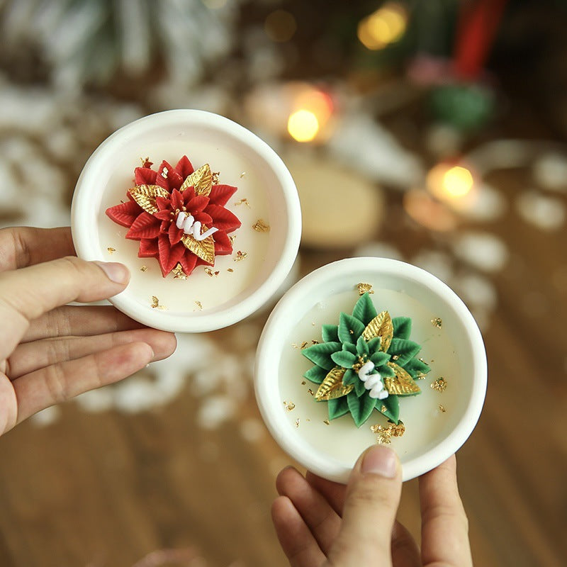 CouldNook Floral Christmas Candle - Layered Petals and Gold-Tone Details