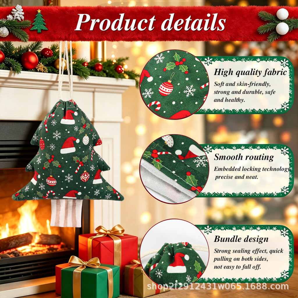 CouldNook Christmas Tree Gift Bag - Drawstring Closure And Printed Fabric
