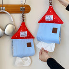 CouldNook House-Shaped Tissue Holder - Dotted Roof and Hanging Loop