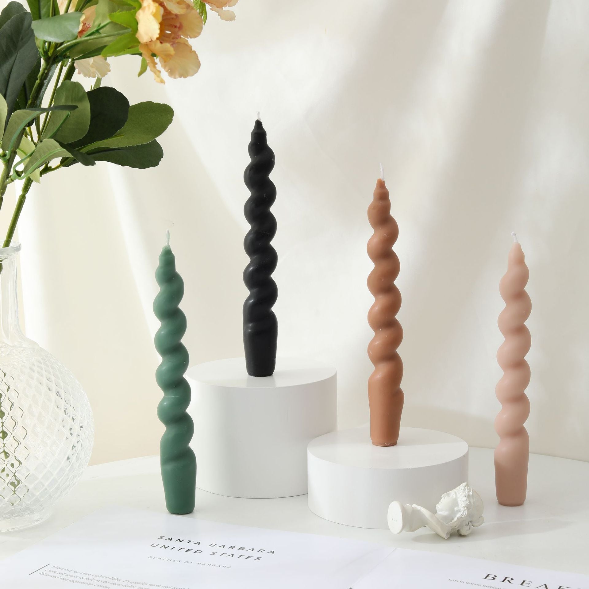 Twisted Spiral Taper Candles - Long Stem Decorative Dinner Candles