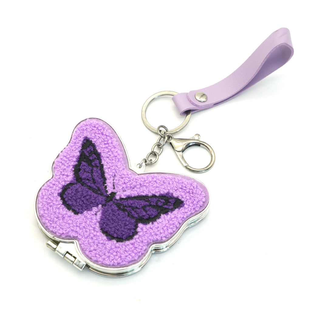 CouldNook Butterfly Pocket Mirror - Plush Embroidery And Keyring Strap Attachment
