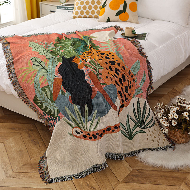 CouldNook Woven Throw Blanket - Bohemian Jungle Cheetah Girl Tapestry