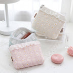 CouldNook Daisy Cosmetic Pouch - Tiny Flowers And Pleated Ruffle Trim