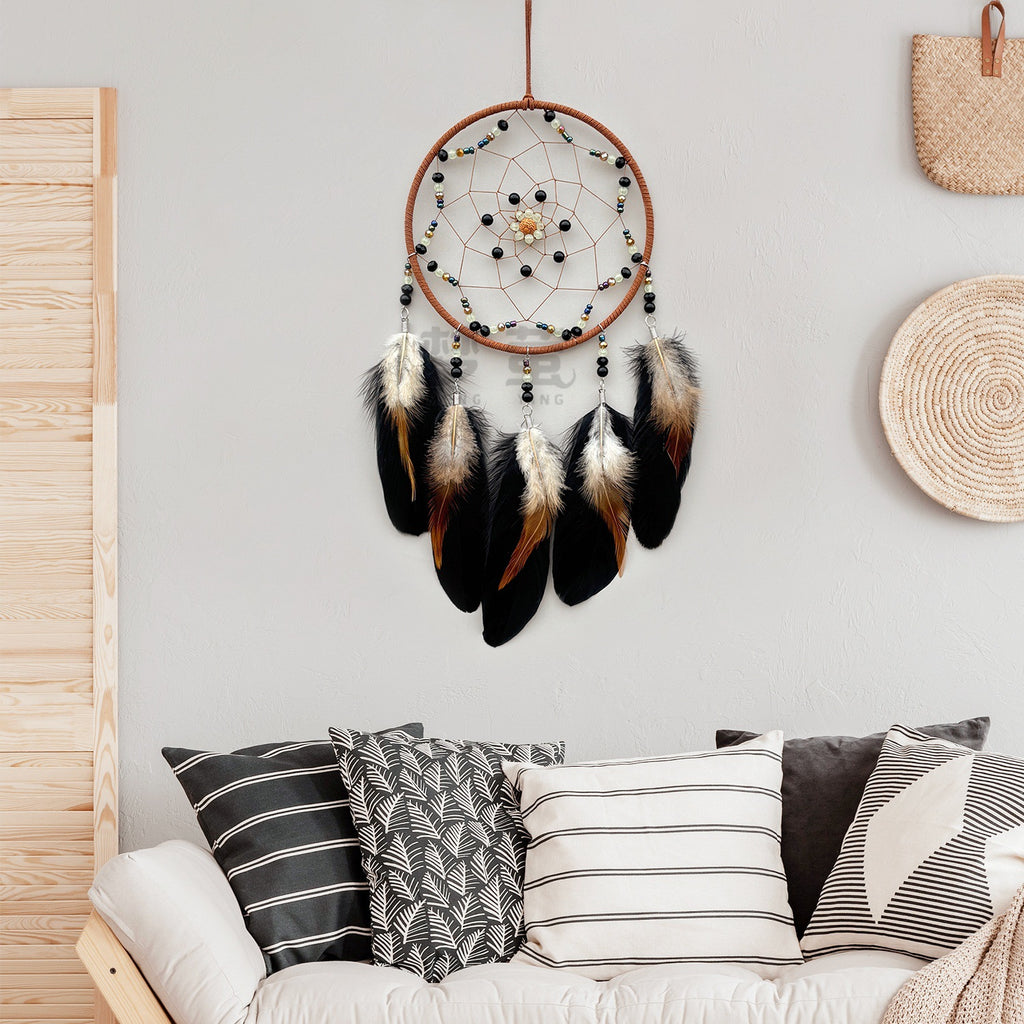 CouldNook Feather Dreamcatcher - Beaded Web And Long Hanging Feather Strands