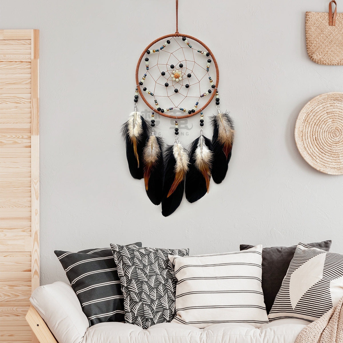CouldNook Feather Dreamcatcher - Beaded Web And Long Hanging Feather Strands