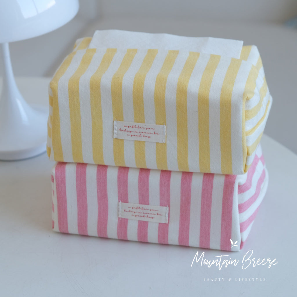 CouldNook Striped Tissue Box Cover - Vertical Bands And Folded Ends