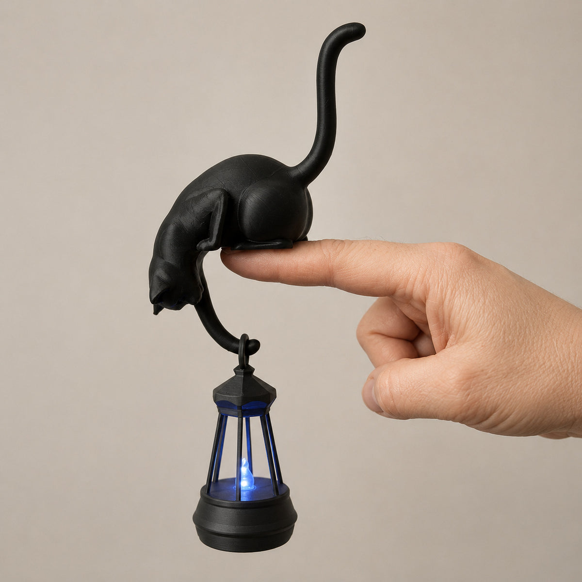 CouldNook Cat Shelf Hook - Sculpted Pose And Optional Lantern