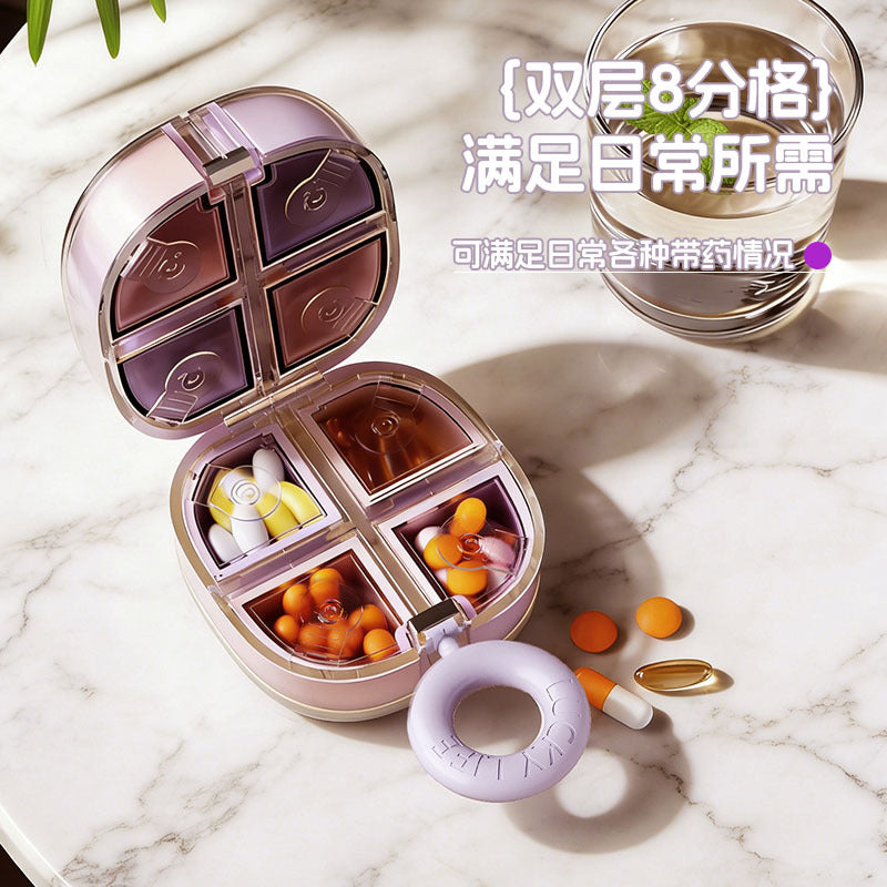 CouldNook Ring Handle Pill Organizer - Eight Compartments And Clear Shell