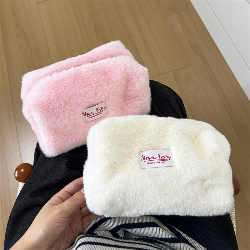 CouldNook Plush Cosmetic Bag - Pale Colors And Rounded Pillow Shape