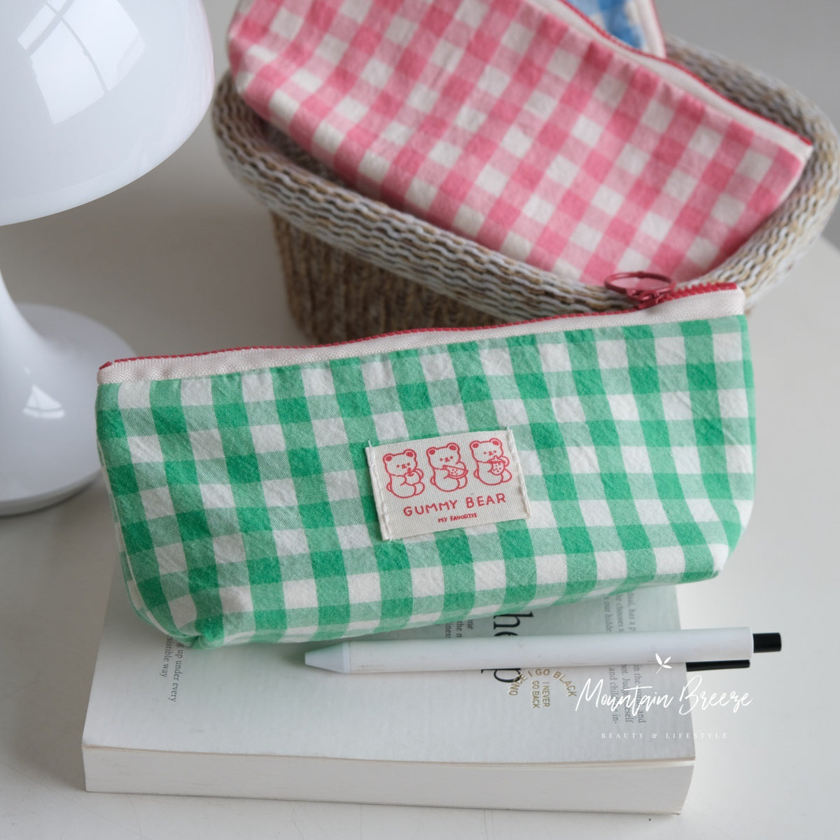 CouldNook Striped Or Gingham Pencil Pouch - Ring Pull And Front Label