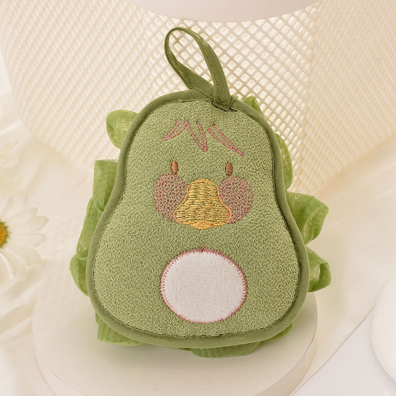 CouldNook Pear Bath Pouf - Plush Fruit Panel and Hanging Loop