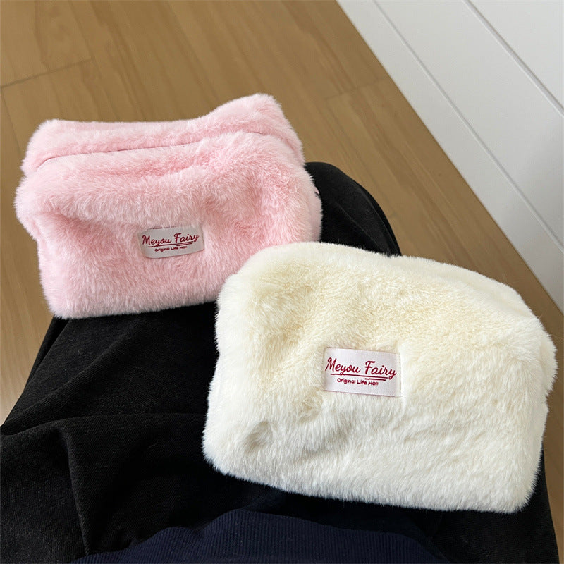 CouldNook Plush Cosmetic Bag - Pale Colors And Rounded Pillow Shape